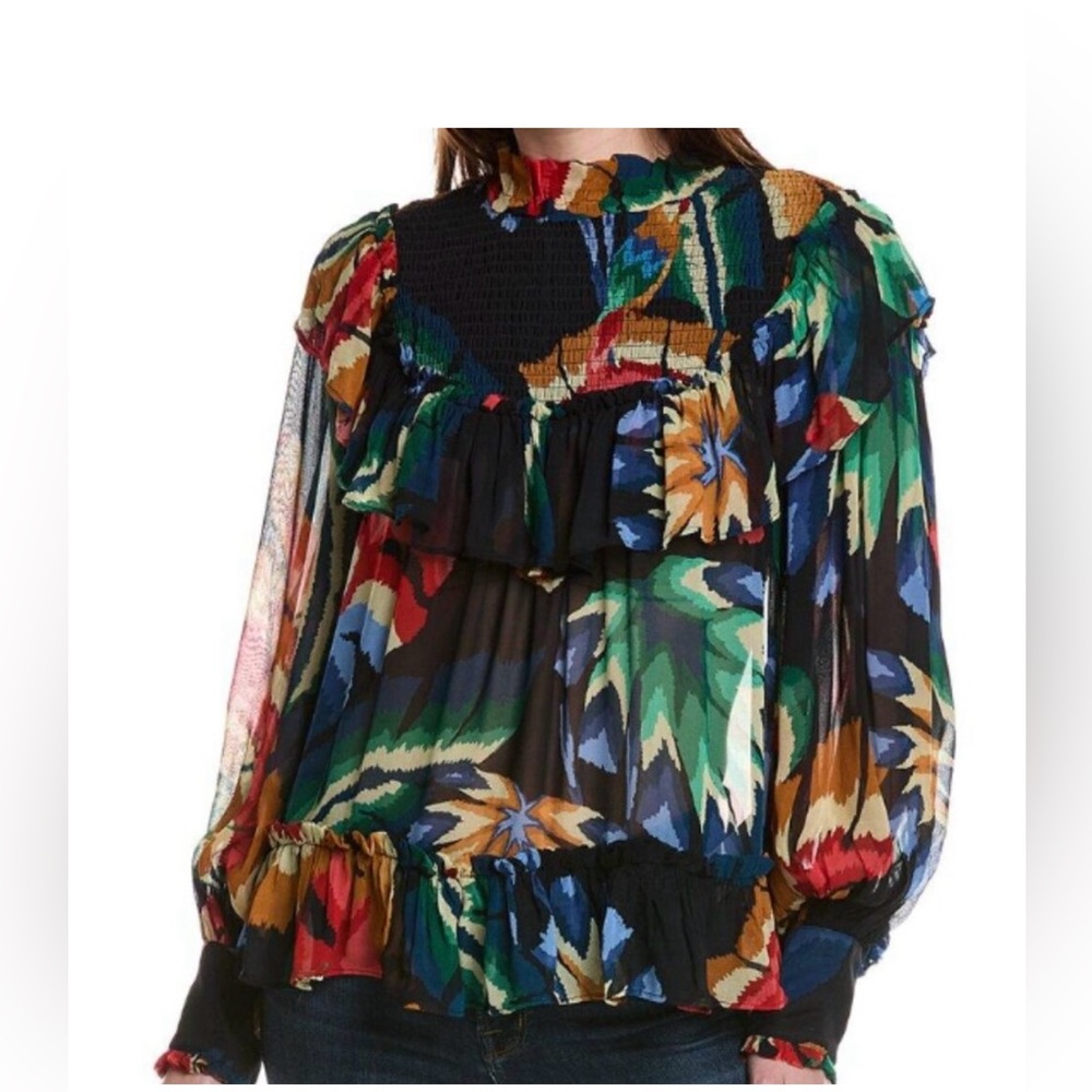 New FARM Rio Women’s Chevron Black Forest Blouse size Large